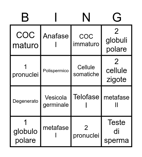 Bingo della maturazione ovocitaria Bingo Card