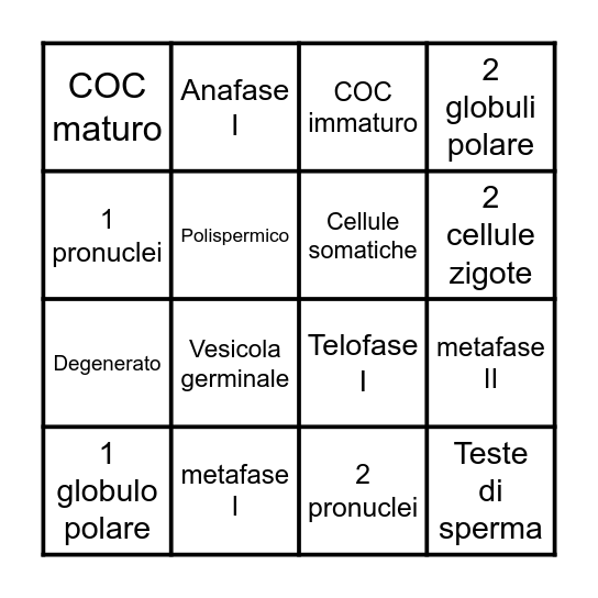 Bingo della maturazione ovocitaria Bingo Card