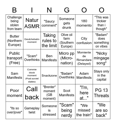 Jetlag Bingo season 13 (Schengen Showdown) Bingo Card