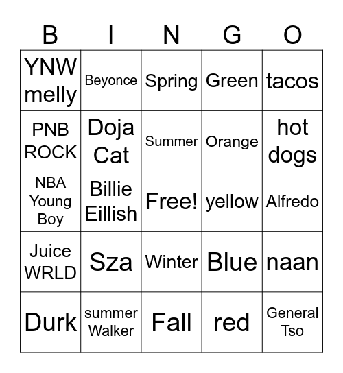 Ms. Floyds Random bingo Card
