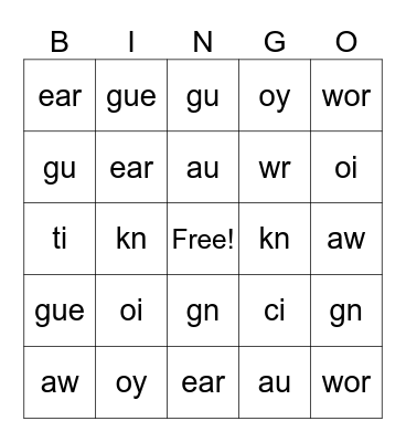 3/4 SOUNDS Bingo Card