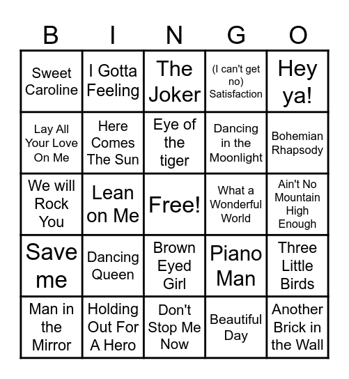 Music Bingo Card
