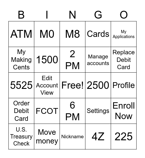 Digital/ATM Bingo Card