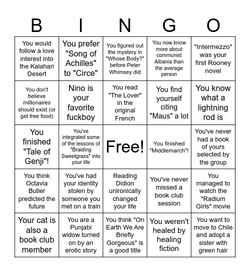 Book Club Anniversary! Bingo Card