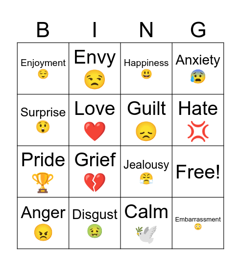 Emotion Recognition Bingo Card