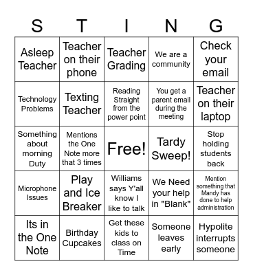 Faculty Bingo Card