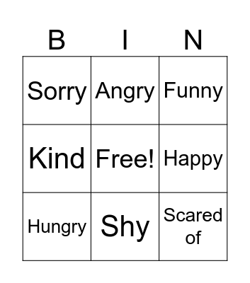 Emotions Bingo Card