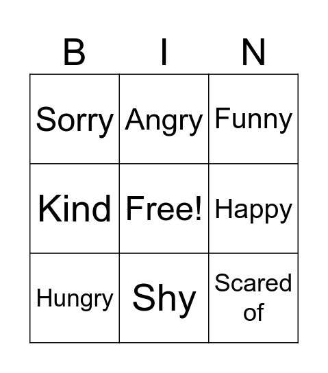 Emotions Bingo Card