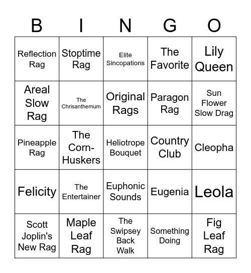 Scott Joplin - Ragtime Bingo Card