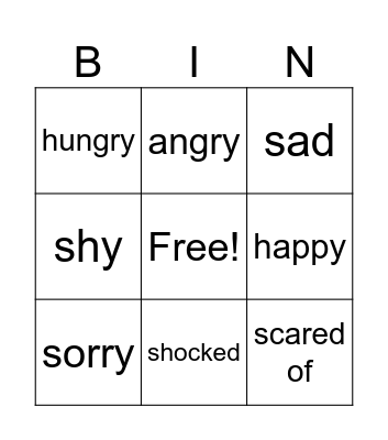 emotions Bingo Card