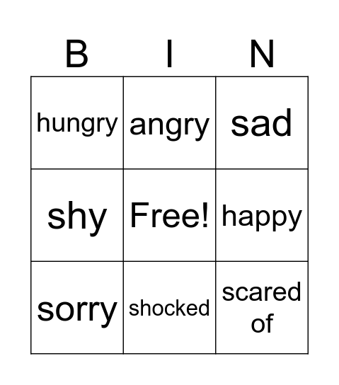emotions Bingo Card