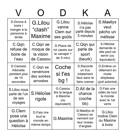 Bingo de la non-sobriété - Maxime Bingo Card