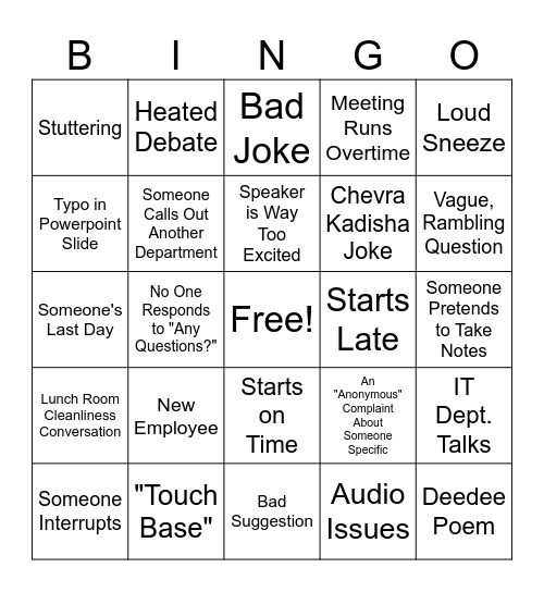 Quarterly Meeting BINGO Card