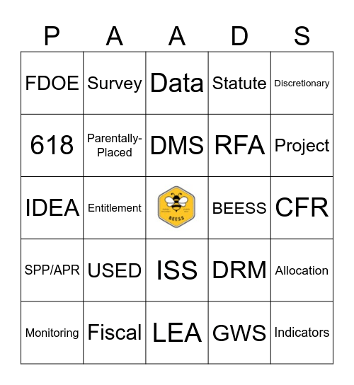 PAADS Meeting Bingo Card