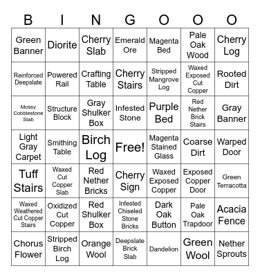 Ultimate Minecraft Block Bingo Card