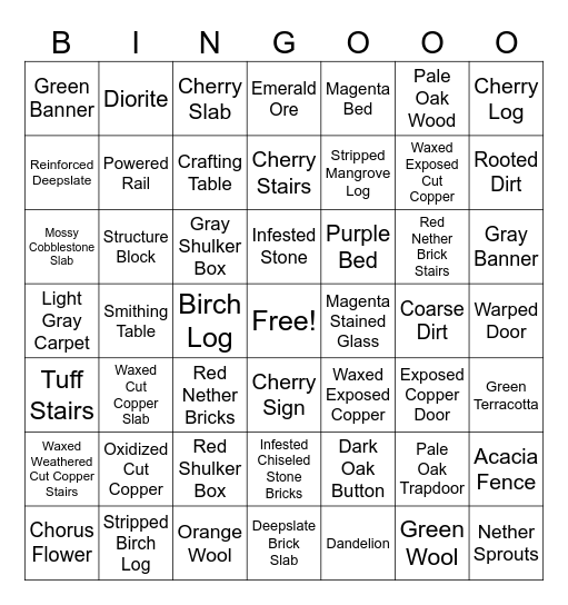Ultimate Minecraft Block Bingo Card