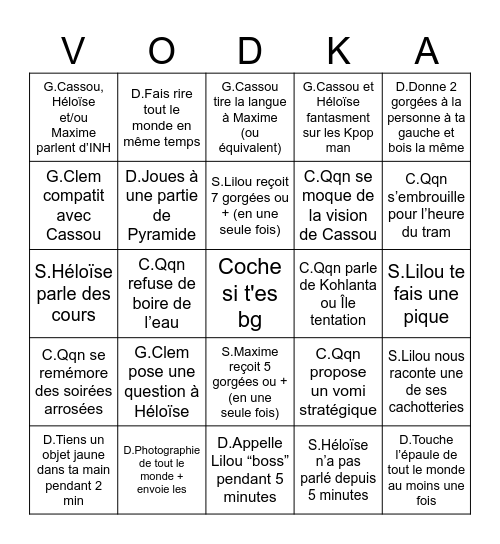 Bingo de la non-sobriété - Maellys Bingo Card