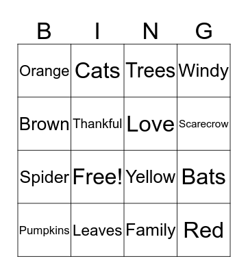 Fall Bingo Card