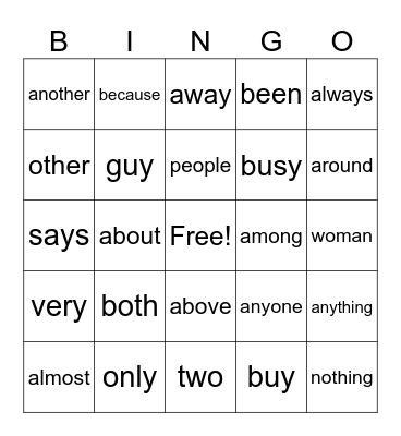 Module 6 Heart Word Review (Struct. Lit - Into Reading) Bingo Card