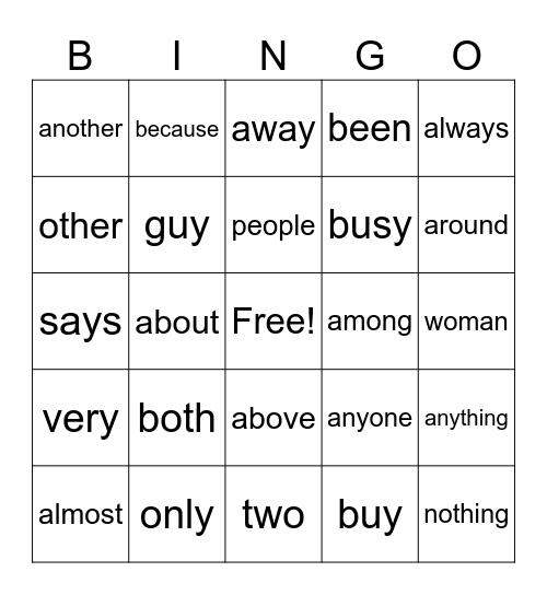Module 6 Heart Word Review (Struct. Lit - Into Reading) Bingo Card