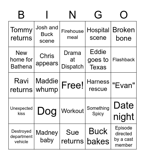 9-1-1 8B Bingo Card