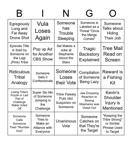 Survivor 48 Episode 2 Bingo Card