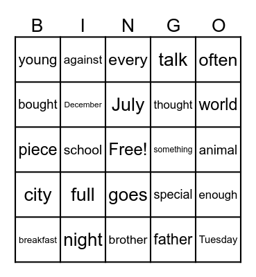 3rd Grade Trick Word - Review (2nd) Bingo Card