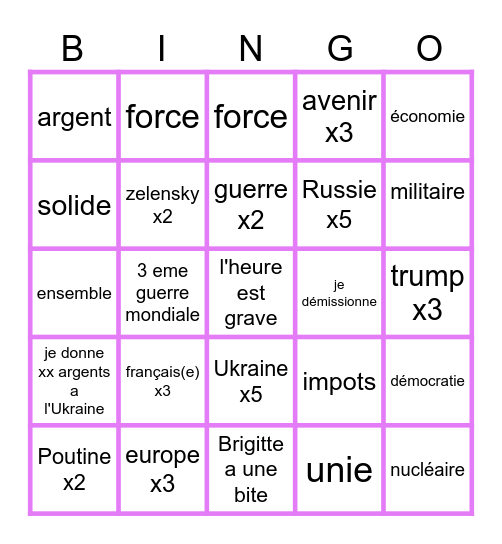 bongo macron 20h Bingo Card