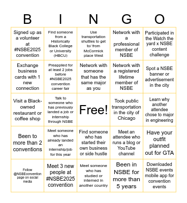 NSBE 2025 HYPE Session BINGO Card