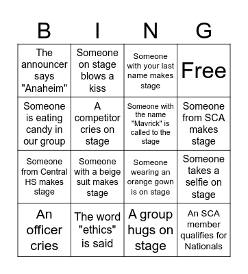 FBLA States Bingo Card