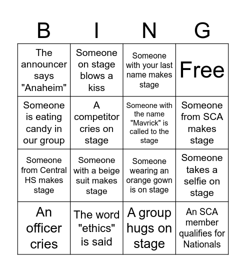 FBLA States Bingo Card
