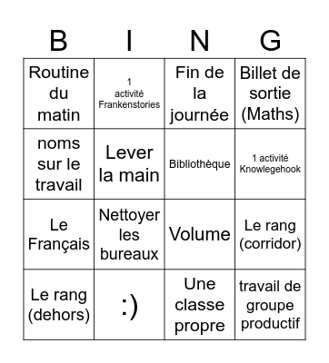Bingo de classe Bingo Card