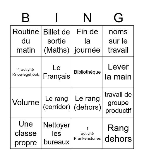 Bingo de classe Bingo Card