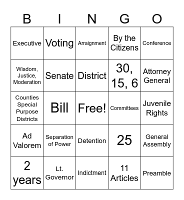 State and Local Government Bingo Card