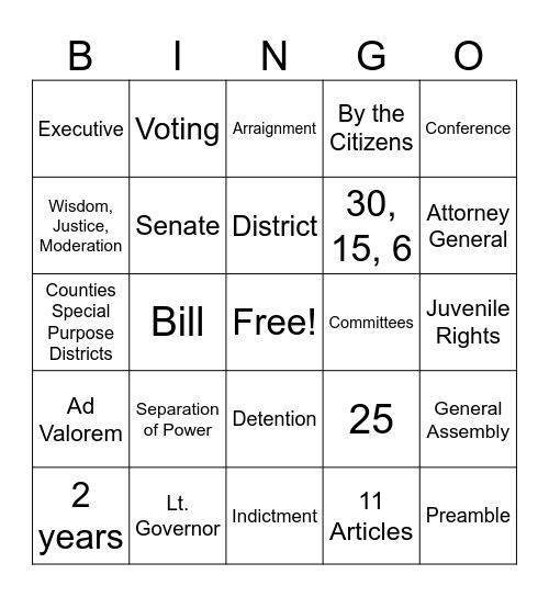 State and Local Government Bingo Card