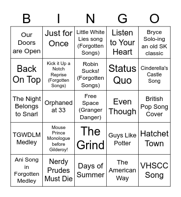 I Can't Believe it's Been a Little Less Than a Year Tracklist Bingo Card