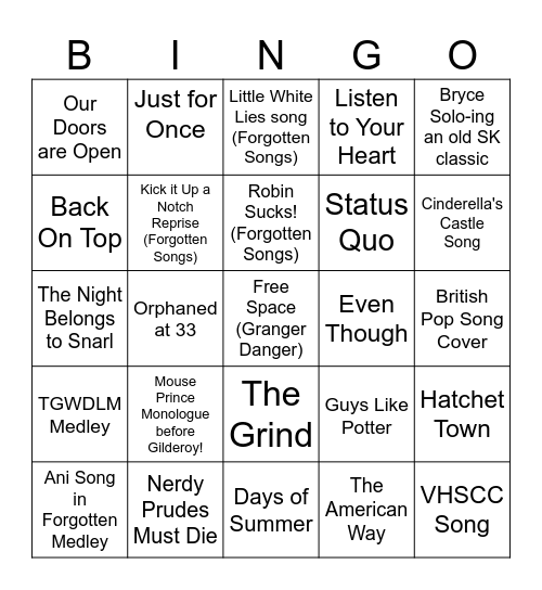 I Can't Believe it's Been a Little Less Than a Year Tracklist Bingo Card