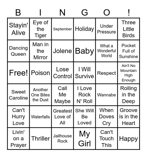 MUSICAL Bingo Card
