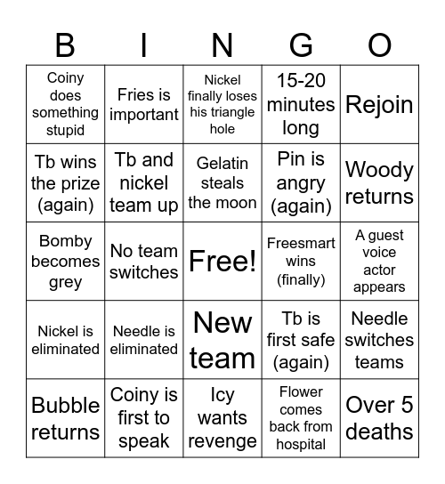 Bfdia 18 bingo card Bingo Card