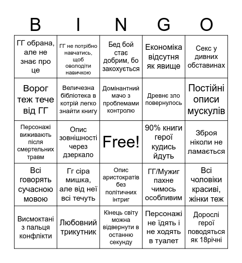 Бінго фентезі кринджу Bingo Card