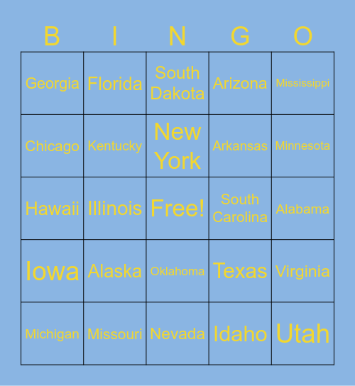 States Bingo Card
