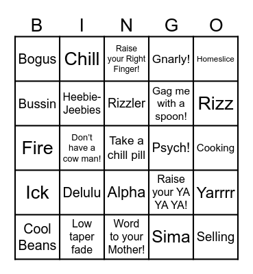 Bada Bing Bada Bingo Card