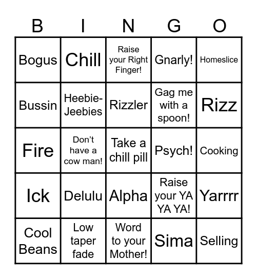 Bada Bing Bada Bingo Card