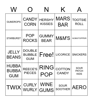 WONKA Bingo Card