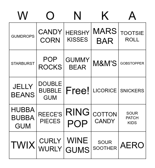 WONKA Bingo Card