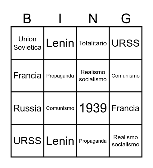 Union Sovietica Bingo Card