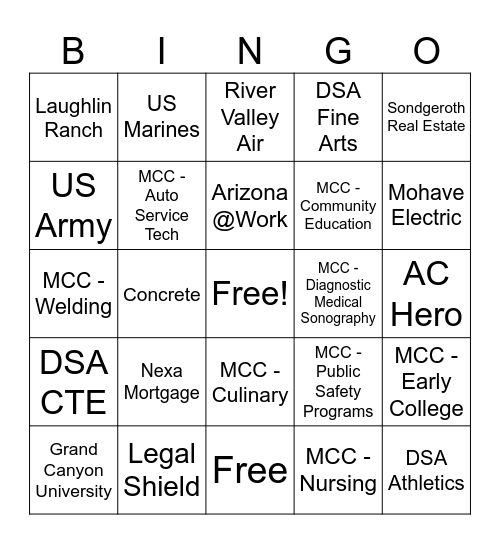 DSA Expo Bingo Card