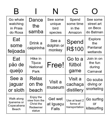 Brazil Travel Bingo Card