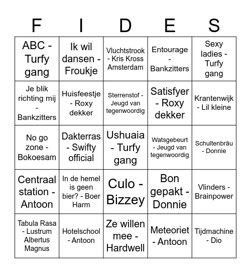 SV fides muziek bingo Card