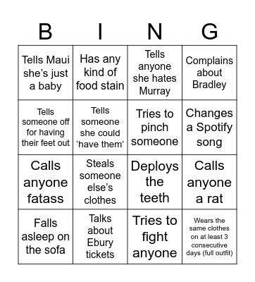Mia Bingo Card